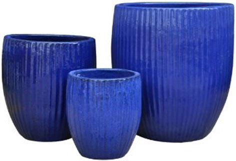 Blue vertical line ceramic pot