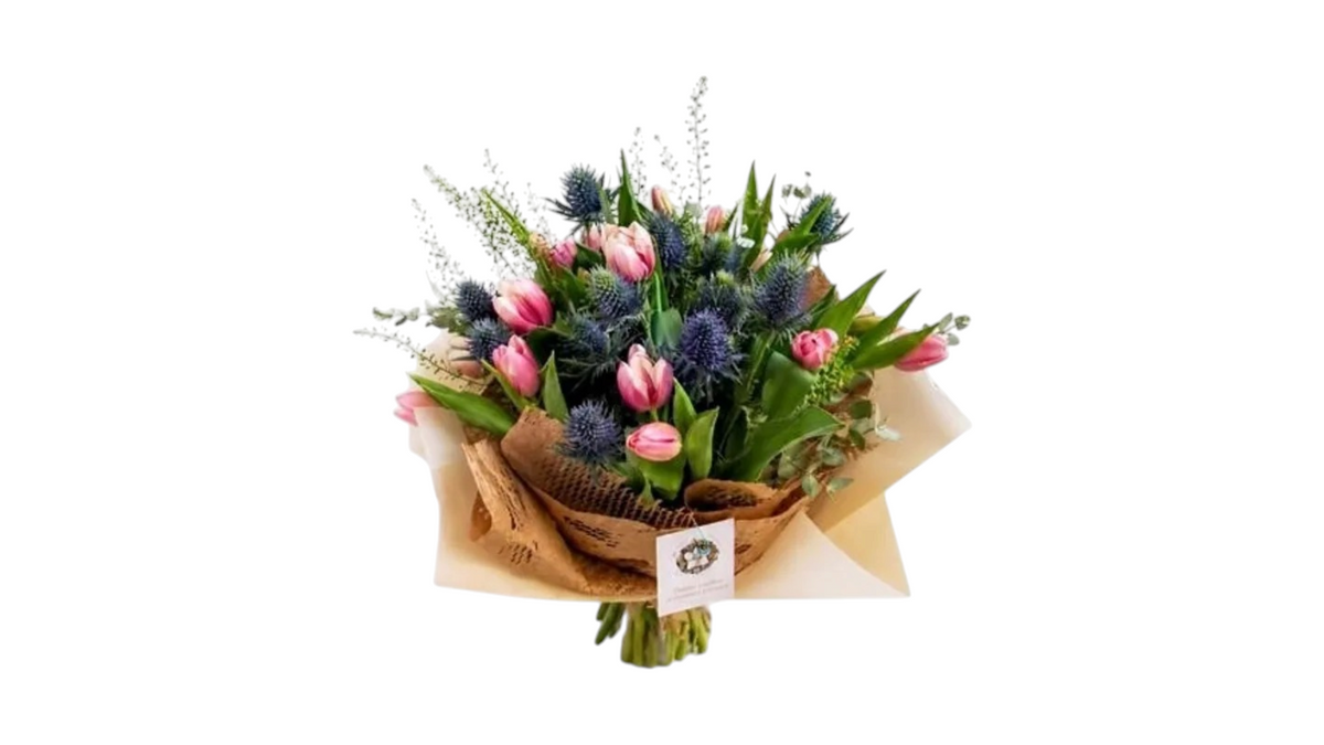 Tulips & Blue Thistle Bouquet